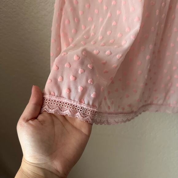 Y2K Daisy Fuentes Flocked Heart Mesh Fabric V-Neck Slip Dress Pink Size Large - Picture 2 of 6